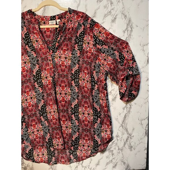 Cato Women's Floral Print V-Neck Blouse 3/4 Sleeve Size 22/24 Multicolor - Picture 3 of 10